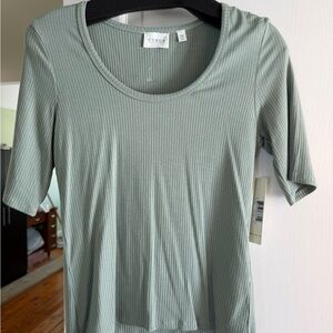 Cyrus Ribbed Scoop Tee in Sage